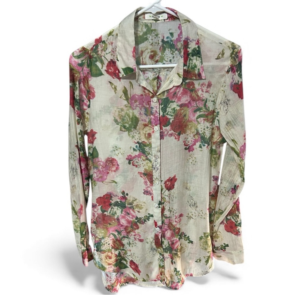BD Collection Floral Sheer Button Blouse